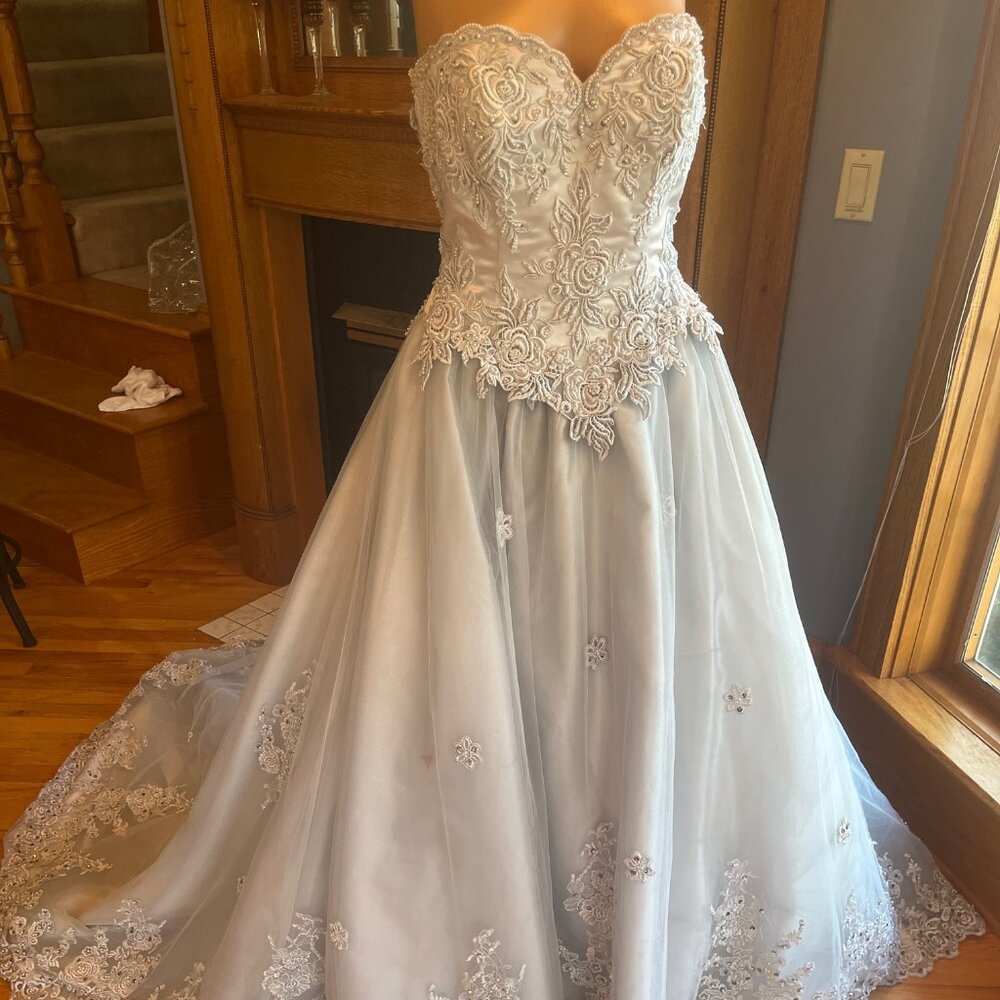 Private Label by G Strapless Lace Appliqué Wedding Dress in Ivory